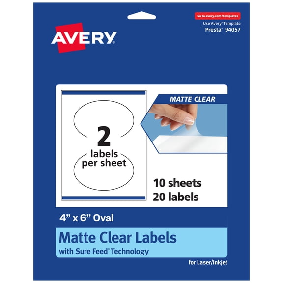 Avery Matte Clear Oval Labels, 4" x 6", 20 Labels Total