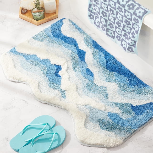 Alfombra de baño DyeFury Blue Ocean Wave, antideslizante, lavable, 31 x 21 cm