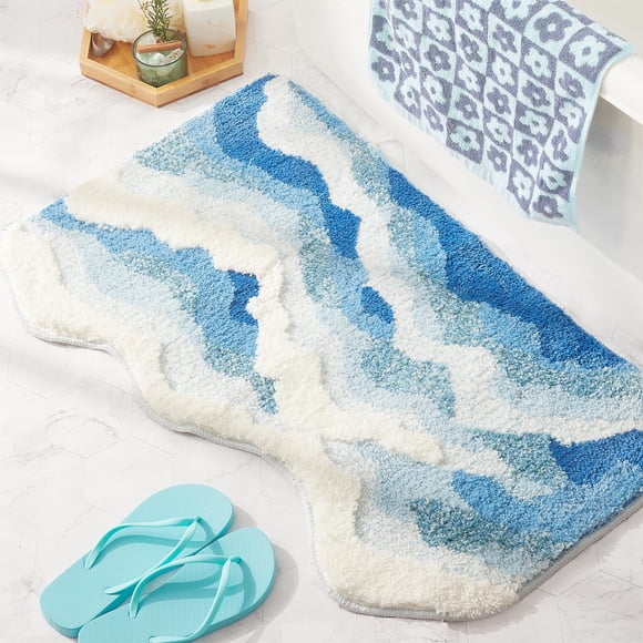 Alfombra de baño DyeFury Blue Ocean Wave, antideslizante, lavable, 31 x 21 cm