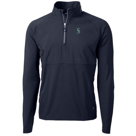 Men s Cutter & Buck Navy Seattle Mariners Adapt Eco Knit Hybrid Recycled Quarter-Zip Pullover Jacket