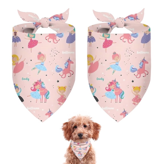 Dog Bandana 2 Pack,Dancing Princess Unicorns Pattern Bandanas for Dogs,Cat Bandana,Small/ Large Dog Bandana 2 Size,Dog Bandanas