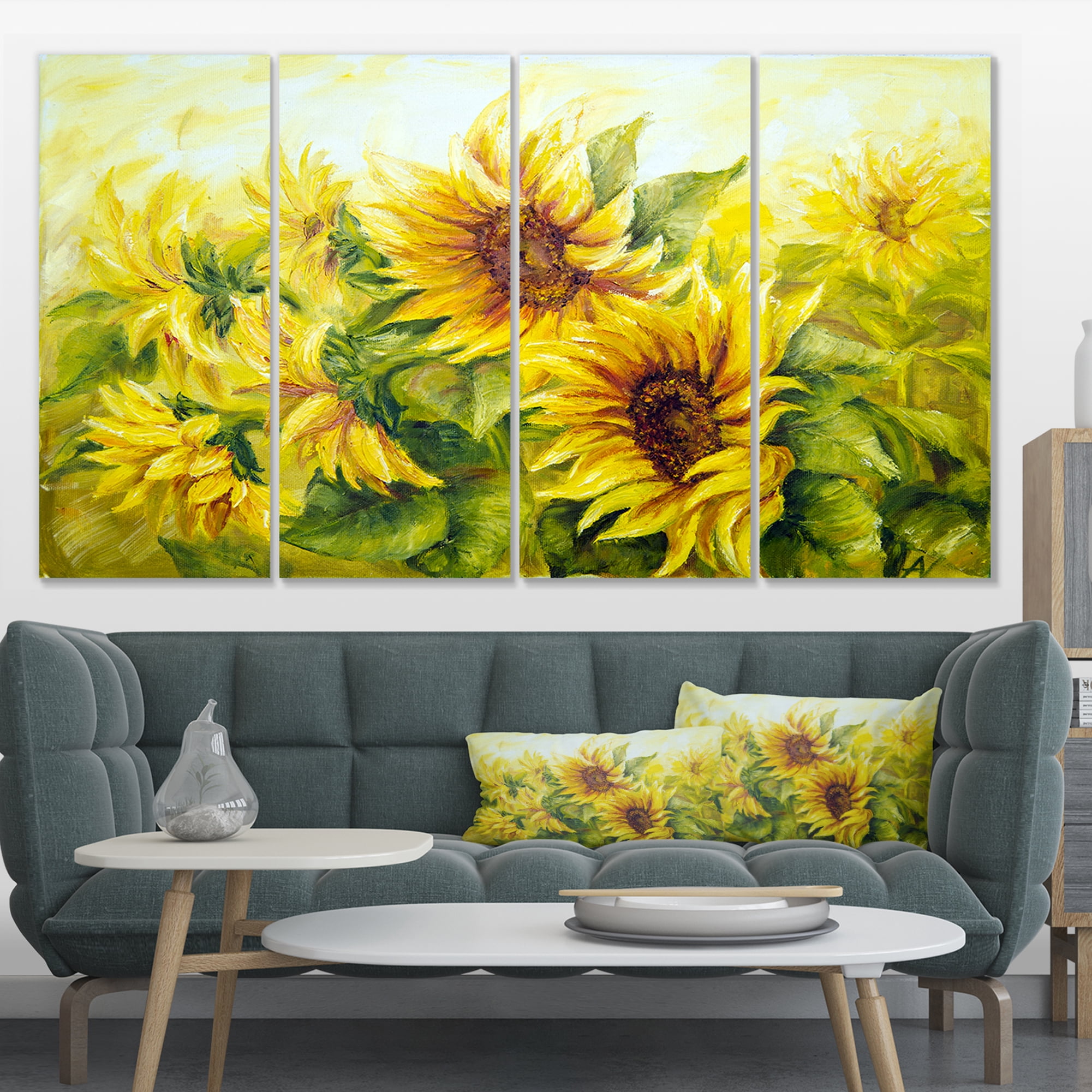 Designart 'Bright Yellow Sunny Sunflowers ' Floral Painting Canvas