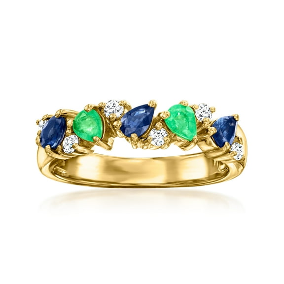 Ross-Simons 0.40 ct. t.w. Sapphire and .20 ct. t.w. Emerald Ring With .10 ct. t.w. White Topaz in 18kt Gold Over Sterling, Women's, Adult