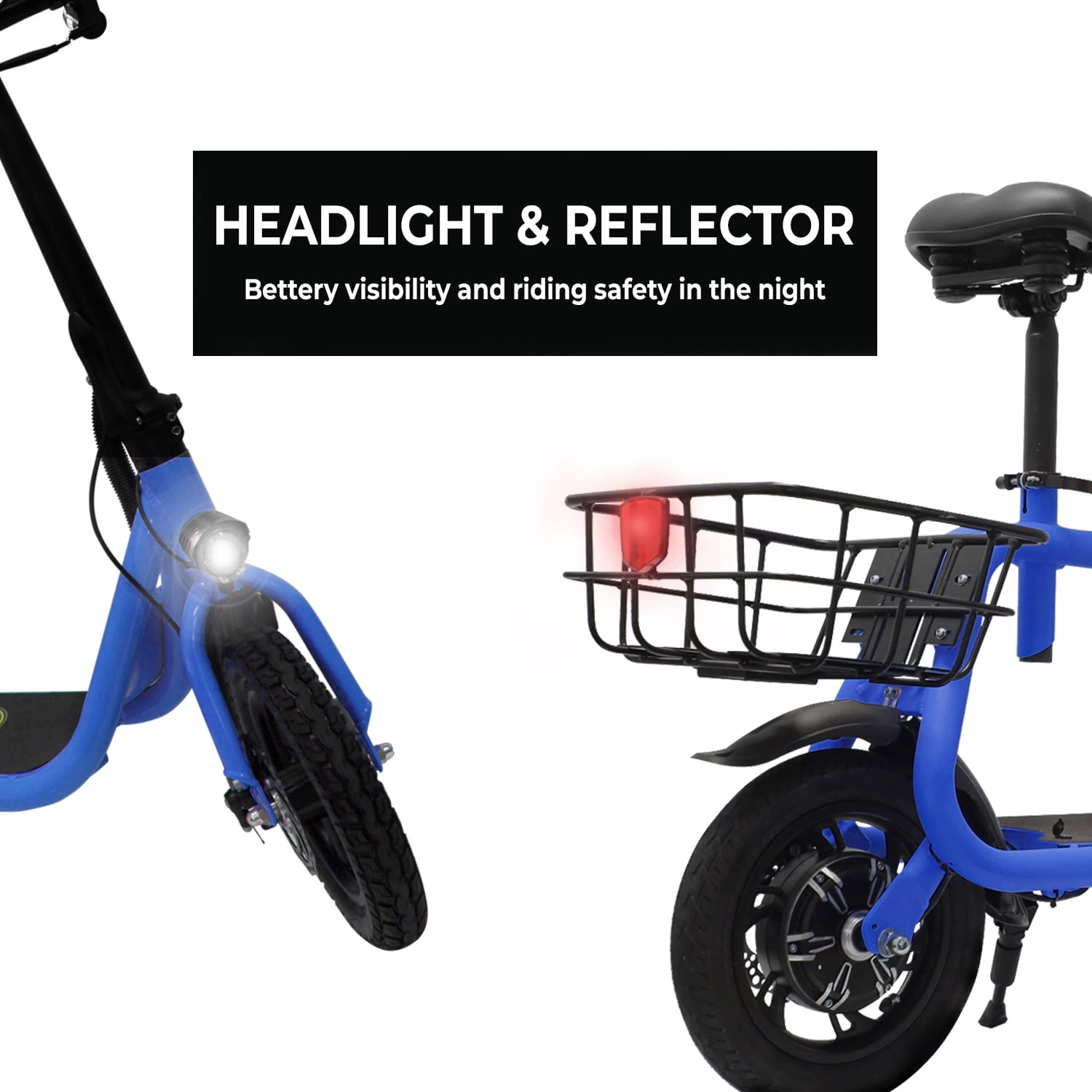 Phantomgogo Commuter R1 - Electric Scooter for Adults - Foldable Scooter with Seat & Carry Basket 15MPH 265lbs Max Load E Mopeds for Adults (Blue)