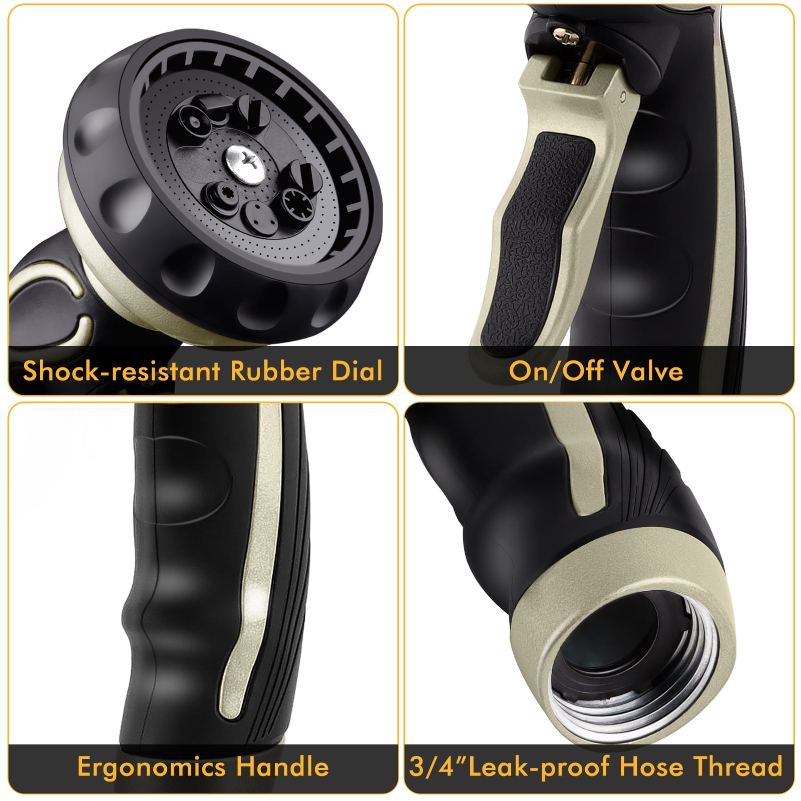 Restmo Garden Hose Nozzle, Heavy Duty Metal Water Hose Nozzle, High Pressure Hand Sprayer with Flow Control for Watering Plants & Lawns