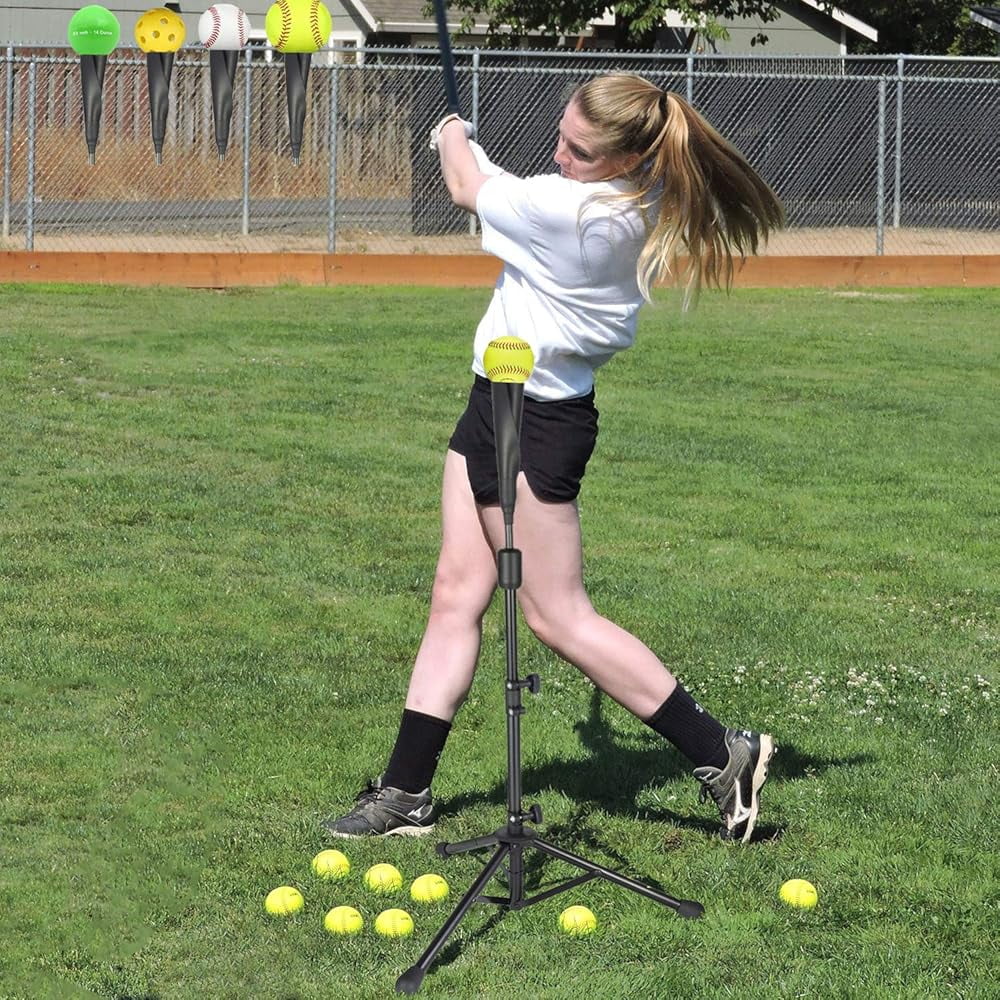 Baseball Batting Tee, Portable Softball Baseball Tees for Hitting, Extral Height Adjustable Angel Baseball Ball Caddy, Easy to Assemble, Updated Rubber head, Batting Training Practice