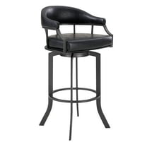 Armen Living Indoor Pharaoh Swivel 30" Black Powder Coated and Black Faux Leather Metal Bar Stool