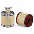 thumbnail image 3 of 2 Rolls Buffalo Plaid Wired Edge Ribbons Christmas Burlap Fabric Craft Ribbon Natural Wrapping Ribbon Rolls with Checkered Edge 6 Yard 2.5 Inch, 3 of 3