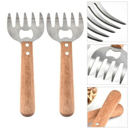 

Zhaomeidaxi 2Pcs Stainless Steel Meat Shredder with Long Wooden Handle Bear Claws for Shredding Meat Shredder Claws Bottle Opener BBQ Meat Claw for Pulled Pork/Chicken/Beef/Mix Salads