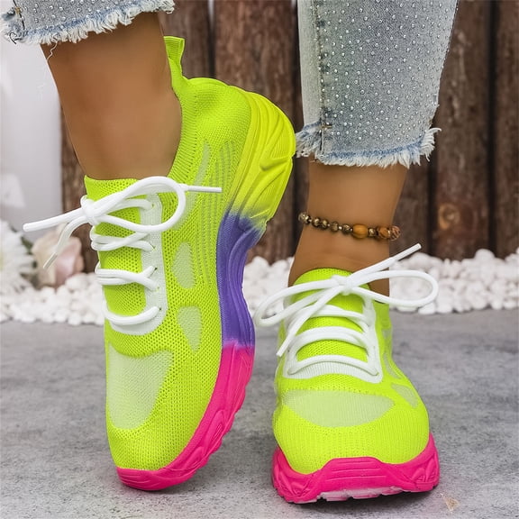 Athletic Shoes Women Walking Shoes Women Running Shoes Women's Shoes Stylish Knitted Sneakers for Women Running and Casual Wear Breathable Comfortable Workout Leisure Activities Fluorescent Green 5.5