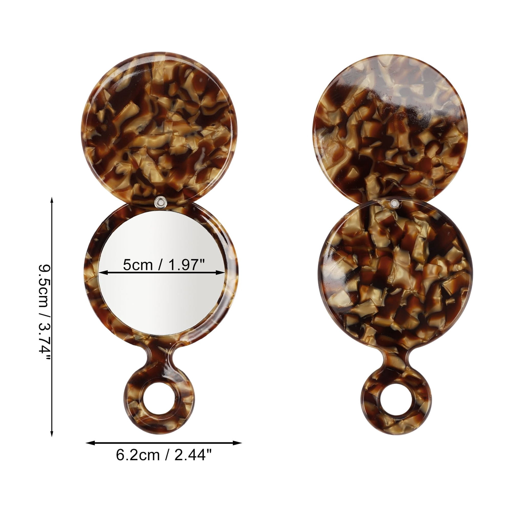 Unique Bargains 1Pc Round Short Handheld Makeup Mirror for Travel Gym Brown