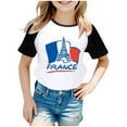 thumbnail image 1 of Chemises Filles à Manches Raglan Imprimé Commémoratif Tourisme Urbain Manches Courtes Hauts Filles Noir 3 Ans-4 Ans, 1 of 4