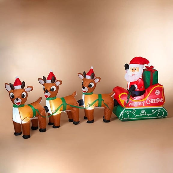 The Gerson Companies 96" Electric Lighted Santa and Reindeer Outdoor Christmas Decor 2493370