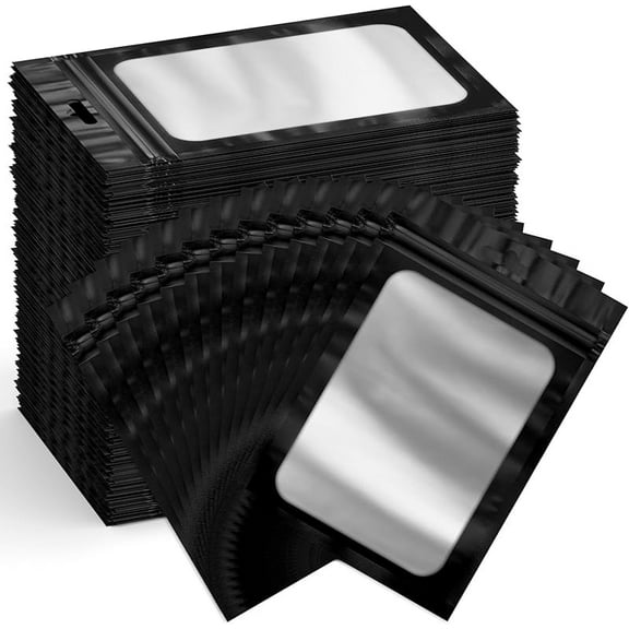 100 Pack Smell Proof Resealable Bags for Food Storage,Mylar Clear Bags 4x6 Black Packaging Bag- Edibles,Odorless Scent Proof Bag for Cookies, Zip Foil Pouch for Small Business