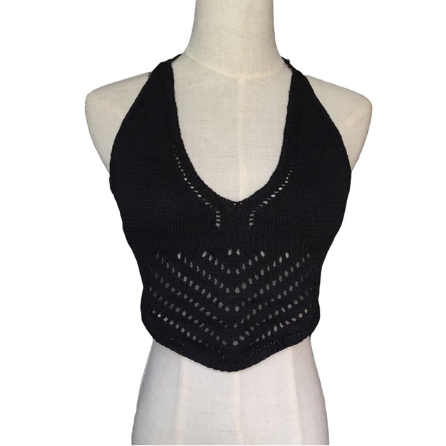 Nueva moda mujeres cultivo superior ganchillo punto V Escote Halter que lazo del uno mismo camisola Abanopi Top corto