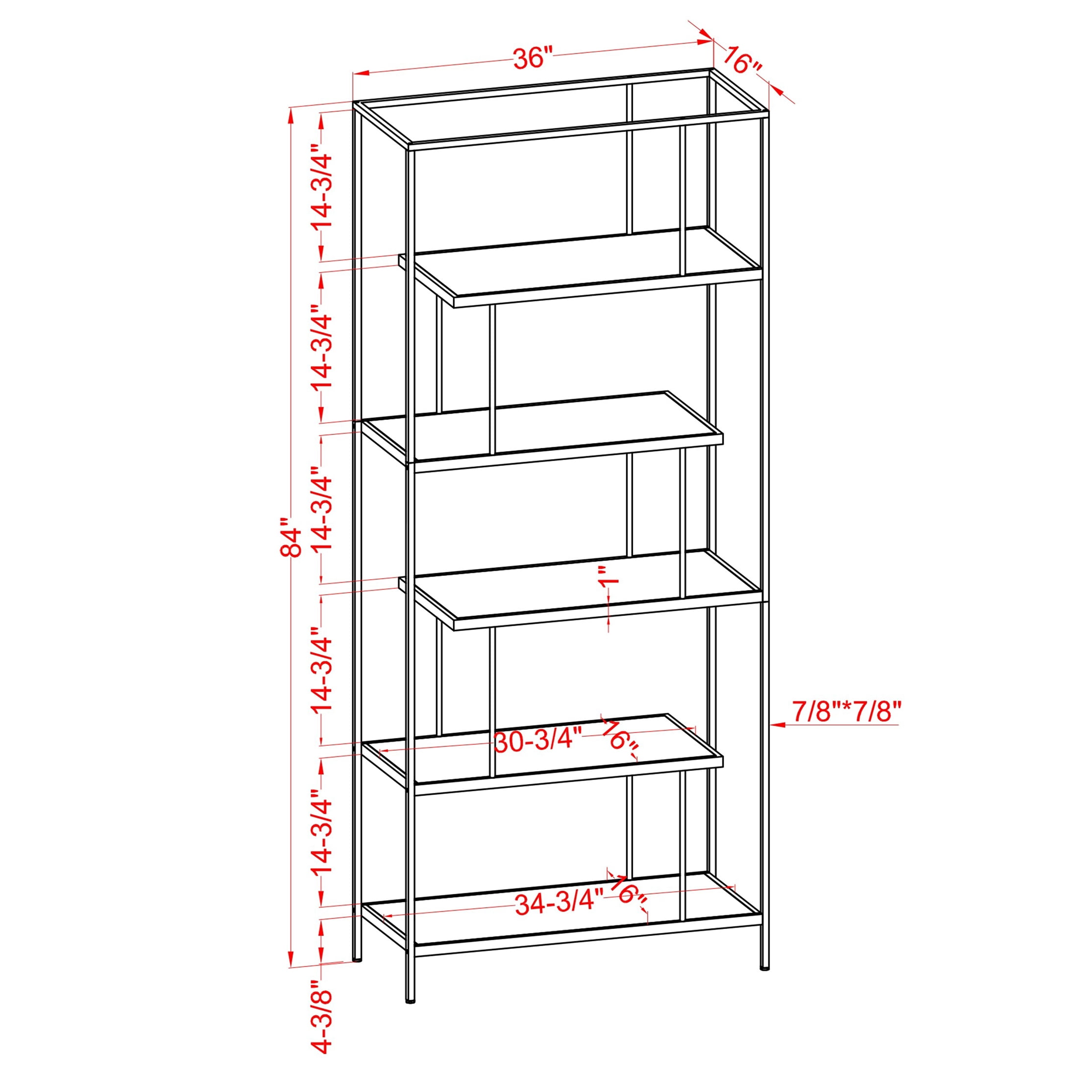 Furniture of America Harper 5-Shelf Bookcase, Black