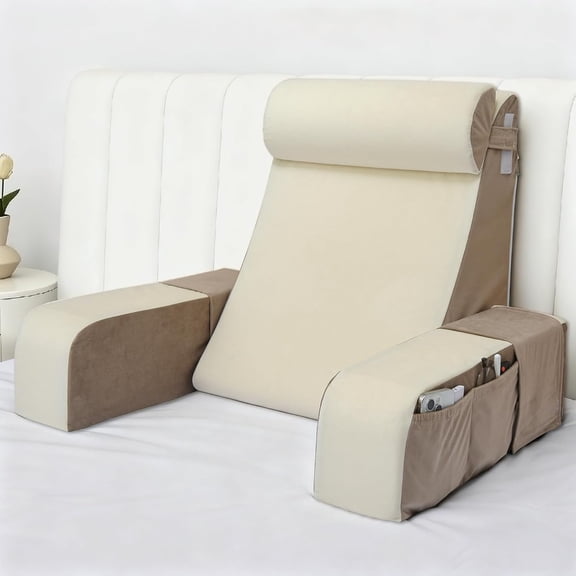 21" Reading Pillow for Sitting in Bed – 60 °   Ergonomic Wedge Back Pillow, XL Side Pockets, Removable Cover, Support Chair for TV, Gaming, Working, Nursing, Recovery in Bed/Floor,Lightweight