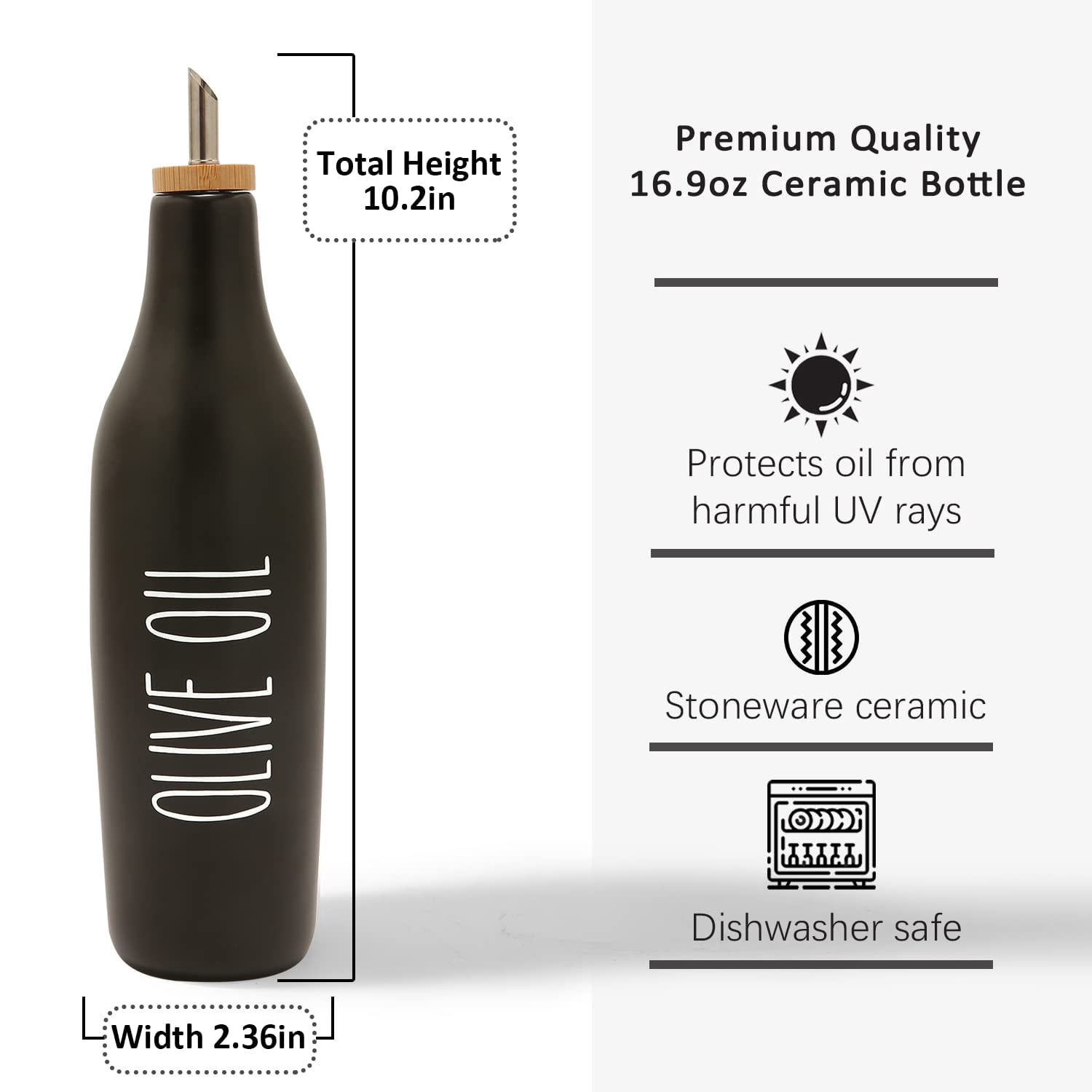 Ceramic Oil & Vinegar Dispenser Bottle Black-Oil 16oz Modern Farmhouse Kitchen Use