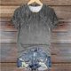 thumbnail image 3 of Mujeres Pantalones Cortos de Manga Corta Impresa Floral Cuello Redondo Superior / Camisa Poliéster, Blusa Casual de Moda para el Uso Diario Del Hogar, 3 of 8