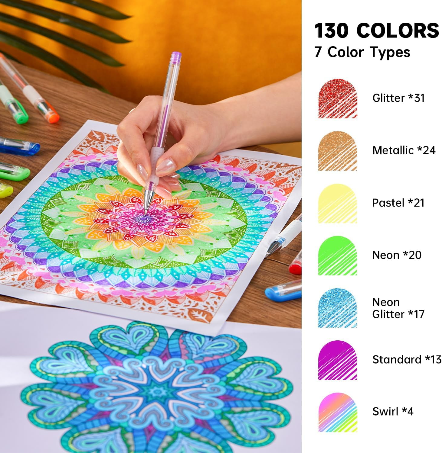Shuttle Art 130 Colors Gel Pen with 1 Coloring Book in Travel Case for adults coloring books drawing