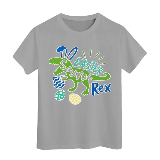 PMVFHDE Tenue de Pâques pour Filles T-Shirt Graphique de Pâques / Imprimé Lapin & Œuf Manches Courtes Col Rond / Tee-Shirt en Coton Doux pour Tout-Petit / Tenue Décontractée Printemps Été Gris, 8-9 Ans