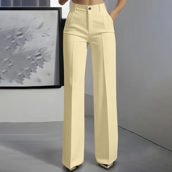 Oiangi Women's Wide Leg Work Pants High Waisted Casual Business Pant Fall Dress Slacks with Pockets Khaki XL