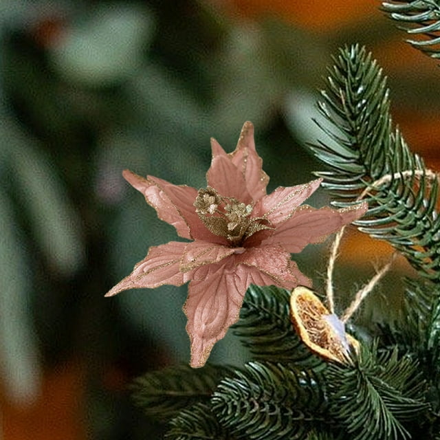 28cm High Grade Adhesive Powder Simulation Christmas Flowers in Gold Champagne Burgundy Colors for Tree Decoration