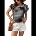 thumbnail image 3 of Blusas de Punto de Corta para Mujer, Cuello Redondo de Verano con Volantes, Color Negro, Talla L, 3 of 10