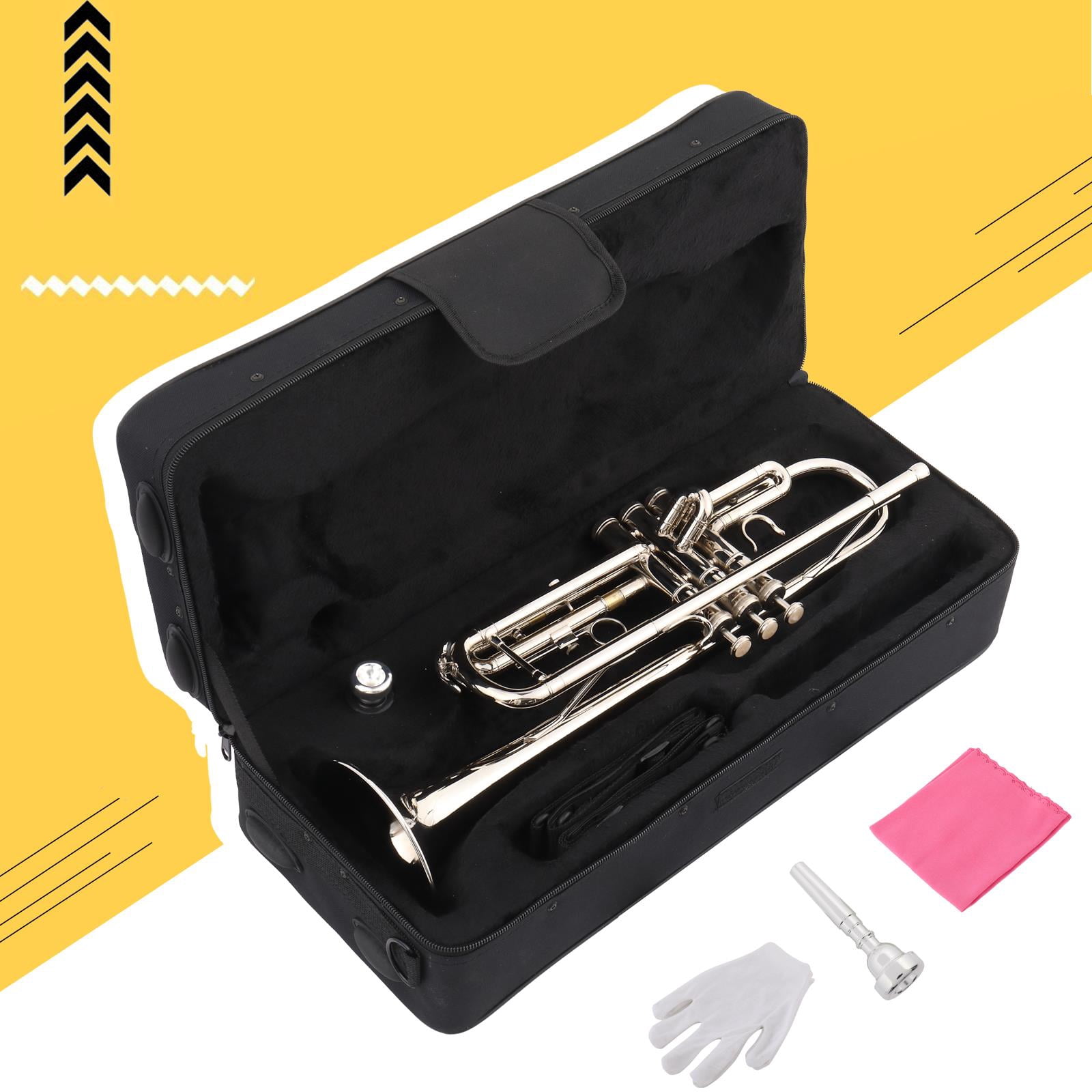 UBesGoo B Flat Silver Bb Trumpet for Concert Band with Case
