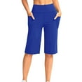 thumbnail image 2 of ZQUUVOU Women's Bermuda Shorts Solid Color High Waist Elastic Casual Yoga Shorts(Blue,XL), 2 of 9