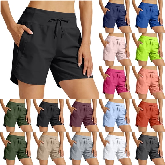 Axiiglly Black Shorts for Women Drawstring Elastic Waist Zipper Pockets Quick Dry UPF 50 Sun Protection Workout Shorts L