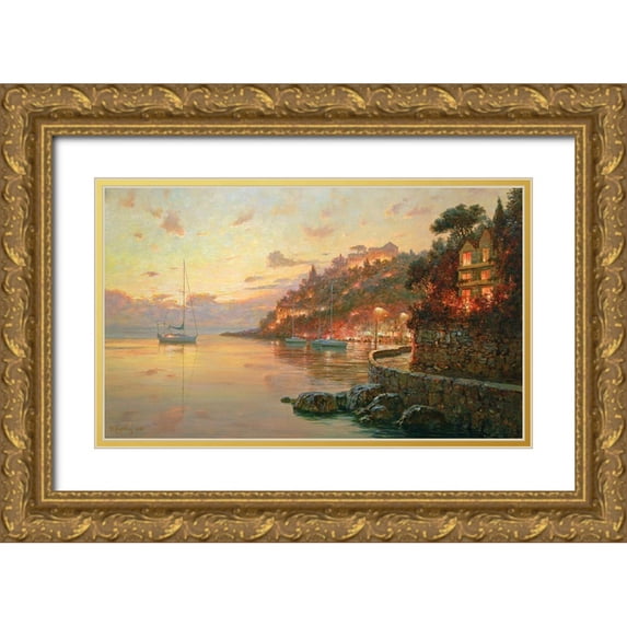 Obuchovsky, Yury 18x12 Gold Ornate Wood Framed with Double Matting Museum Art Print Titled - Evening Lights in Liguria