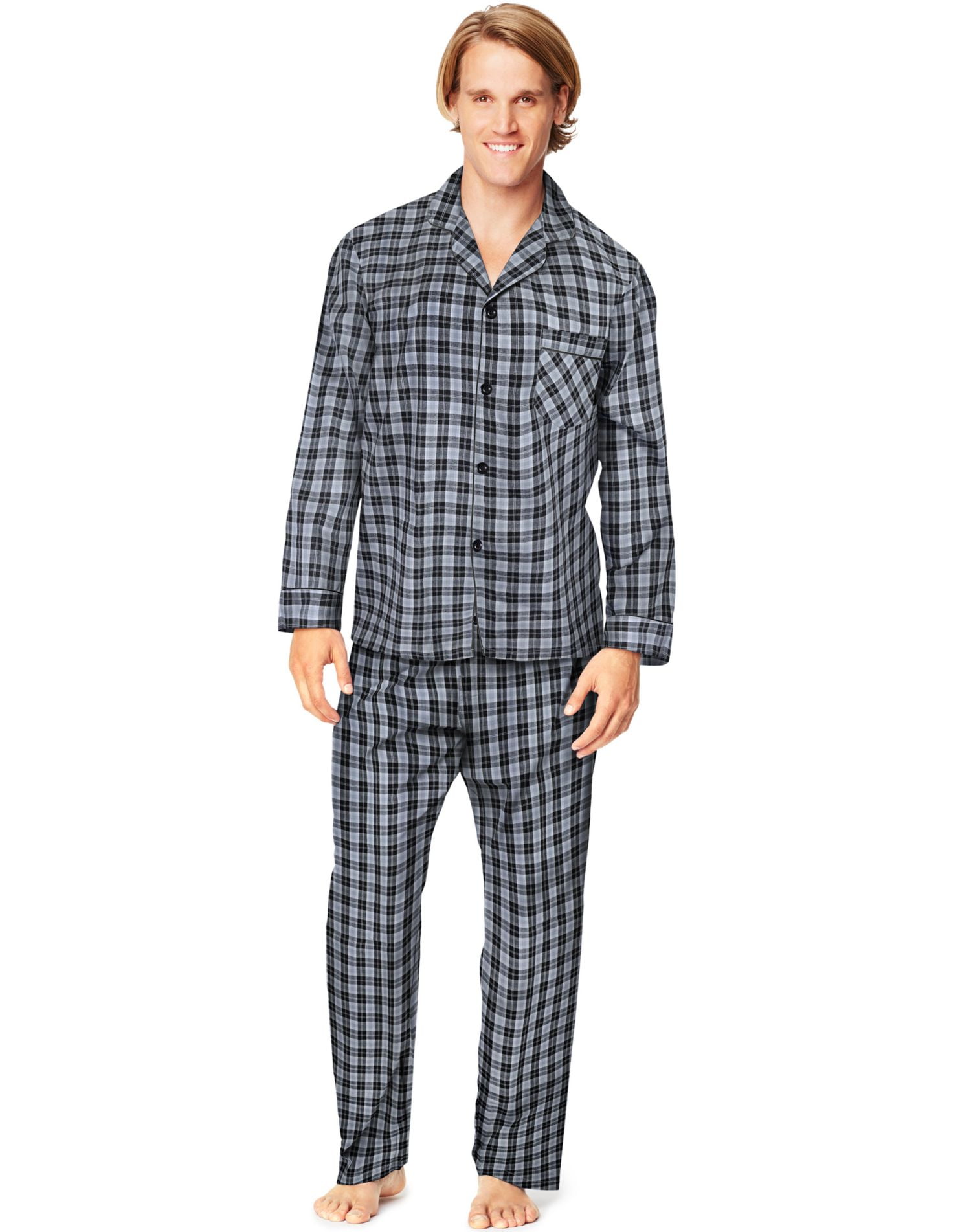 3XL Hanes Short Sleeve Short Pant Plaid Blue Pajama S L 2XL M