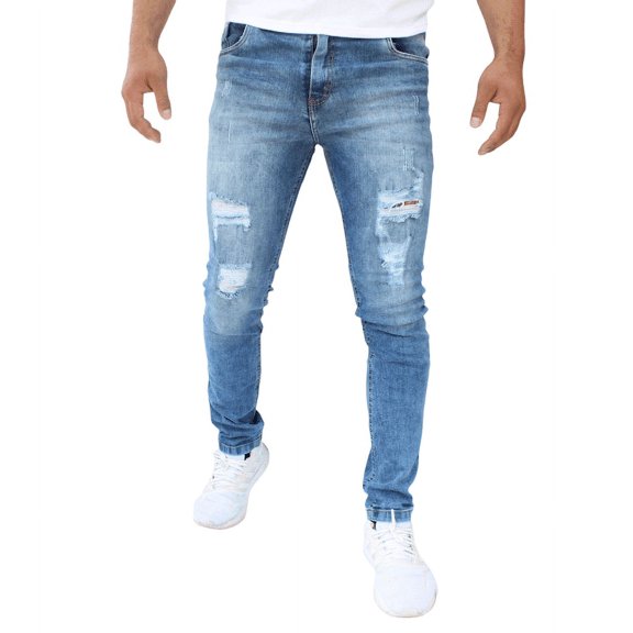 Pantalón rasgado de mezclilla stretch John Silver  Corte skinny Color azul acero