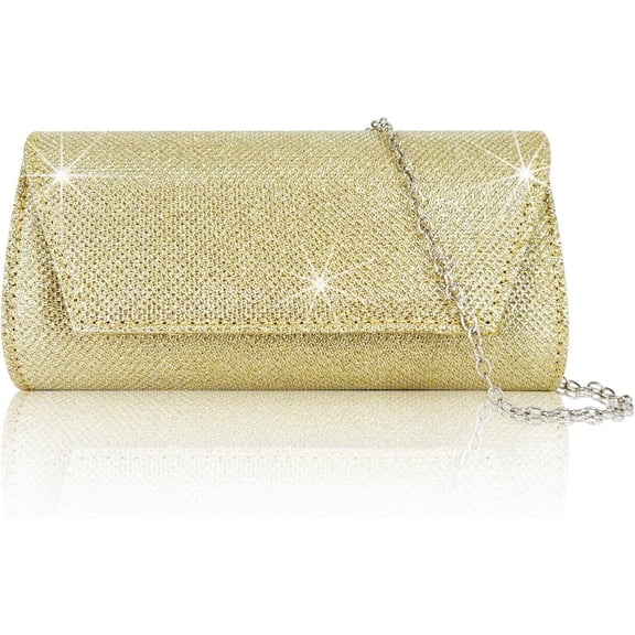 Women Sparkling Evening Bag Clutch Purse Wedding Party Prom Envelope Crossbody Shoulder Handbag Gold