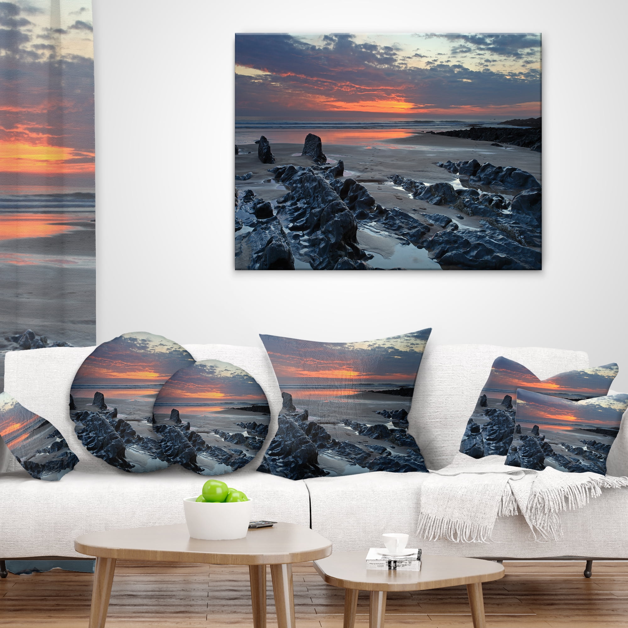 Designart Woolacombe North Devon Sunset - Seascape Throw Pillow - 16x16