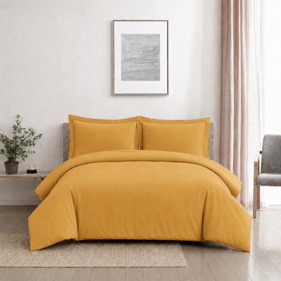 Swift Home Ultra Soft Solid Duvet Cover Set, Queen, Mustard