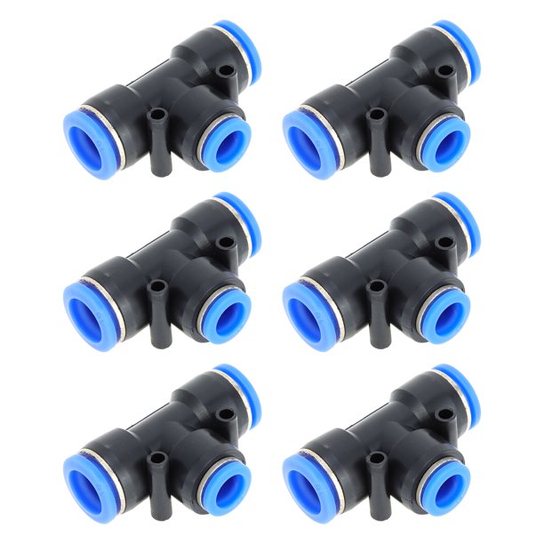 Conectores de aire de empuje únicos Bargains 5/8"x1/2"x5/8" en forma de T, 6 piezas de plástico azul y negro