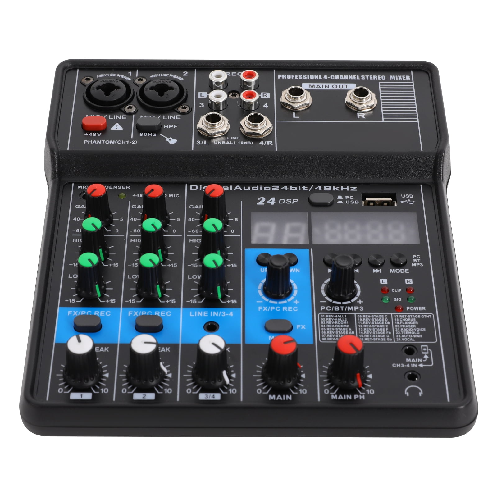 TFCFL Mini 4-Channel Audio Mixer Console 48KHz Professional Audio Mixer 4-Channel DJ Controller Sound Mixer