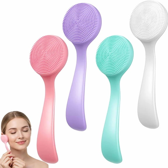 Solargess 4Pcs Silicone Face Brush Manual Facial Cleansing Brush,Soft Face Scrubber Waterproof Exfoliating Brushes,Silicone Cleaning Scrubber Exfoliator Cleanser for Women Blackheads Makeup