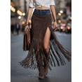 thumbnail image 3 of Women's Western Fringe Skirt, High Waist Side Slit Tassel Maxi, Boho Chic Slimming Stretchy Casual, Holiday Party Gown Women, 3 of 9