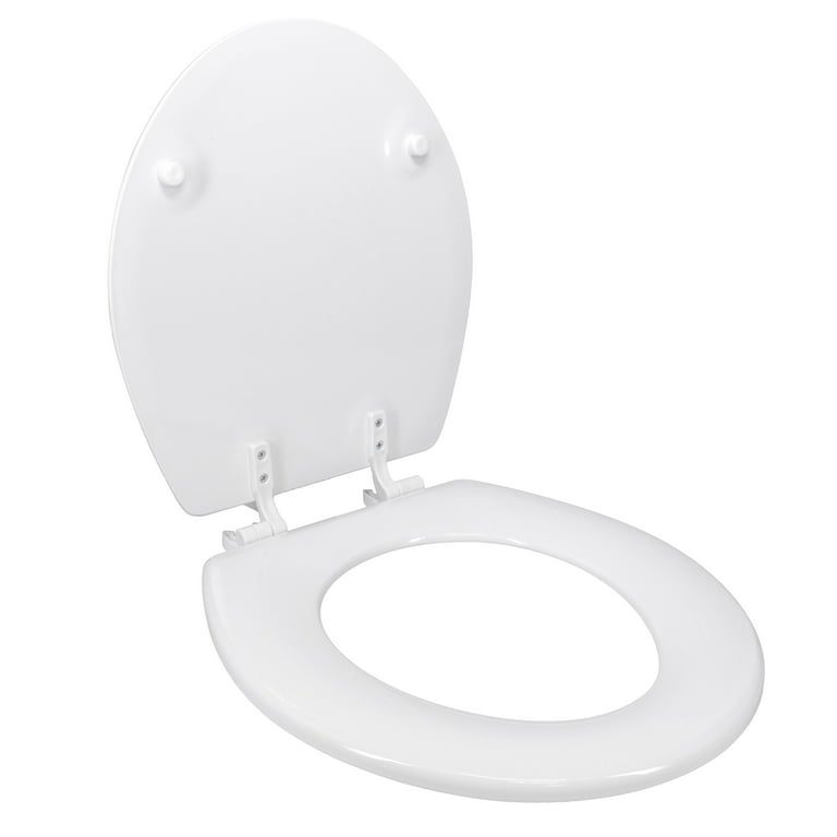 Mainstays Round Wood Toilet Seat with EZ-Off Hinges, White 