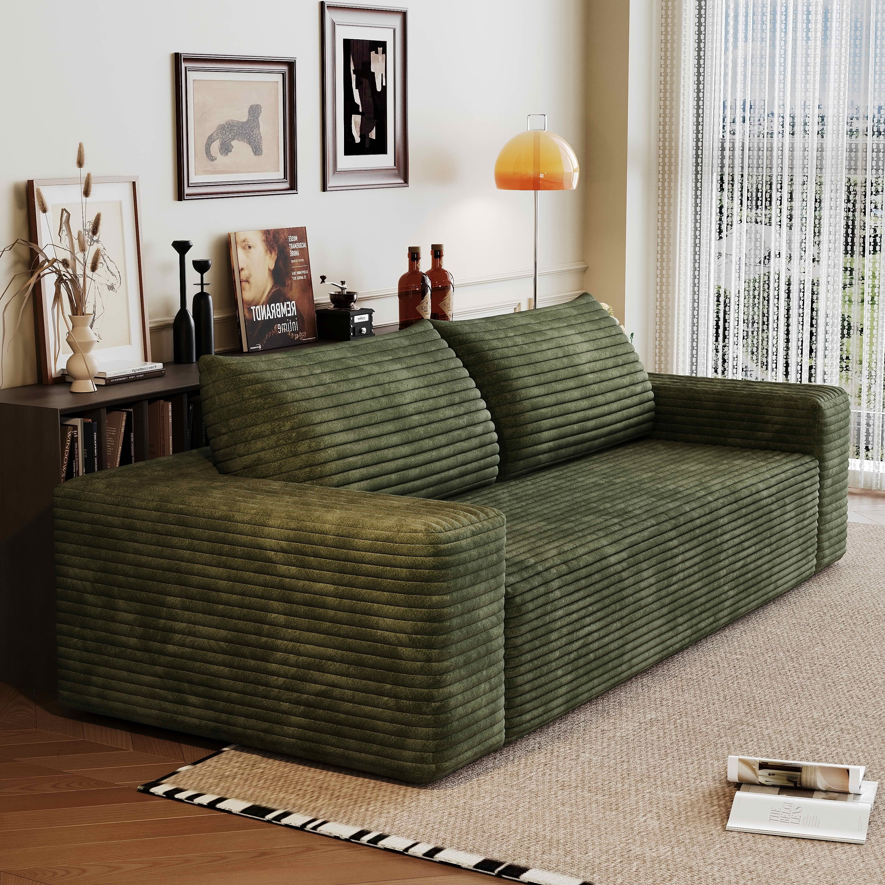 MAYEERTY 71" 3-Seater Corduroy Sofa, Deep Seat Comfy Couch, No Assembly, for Living Room Bedroom Conference Room, Green