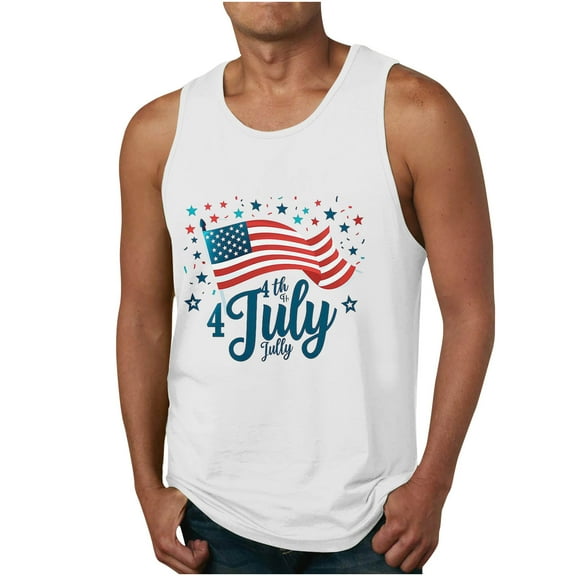 Xysaqa Mens Shirts Big & Tall Shirts for Men 4Th Of July Shirts for Mens Big & Tall Muscle Tank Top Sleeveless Shirts Funny Graphic Tees Gym Workout American Flag T-Shirt for Men M-6Xl Beach Shirts Fo