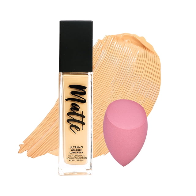 Base de Maquillaje Líquida Mate + Esponja Alta Cobertura Control Grasa de Larga Duración 40 ML ULTRAMO