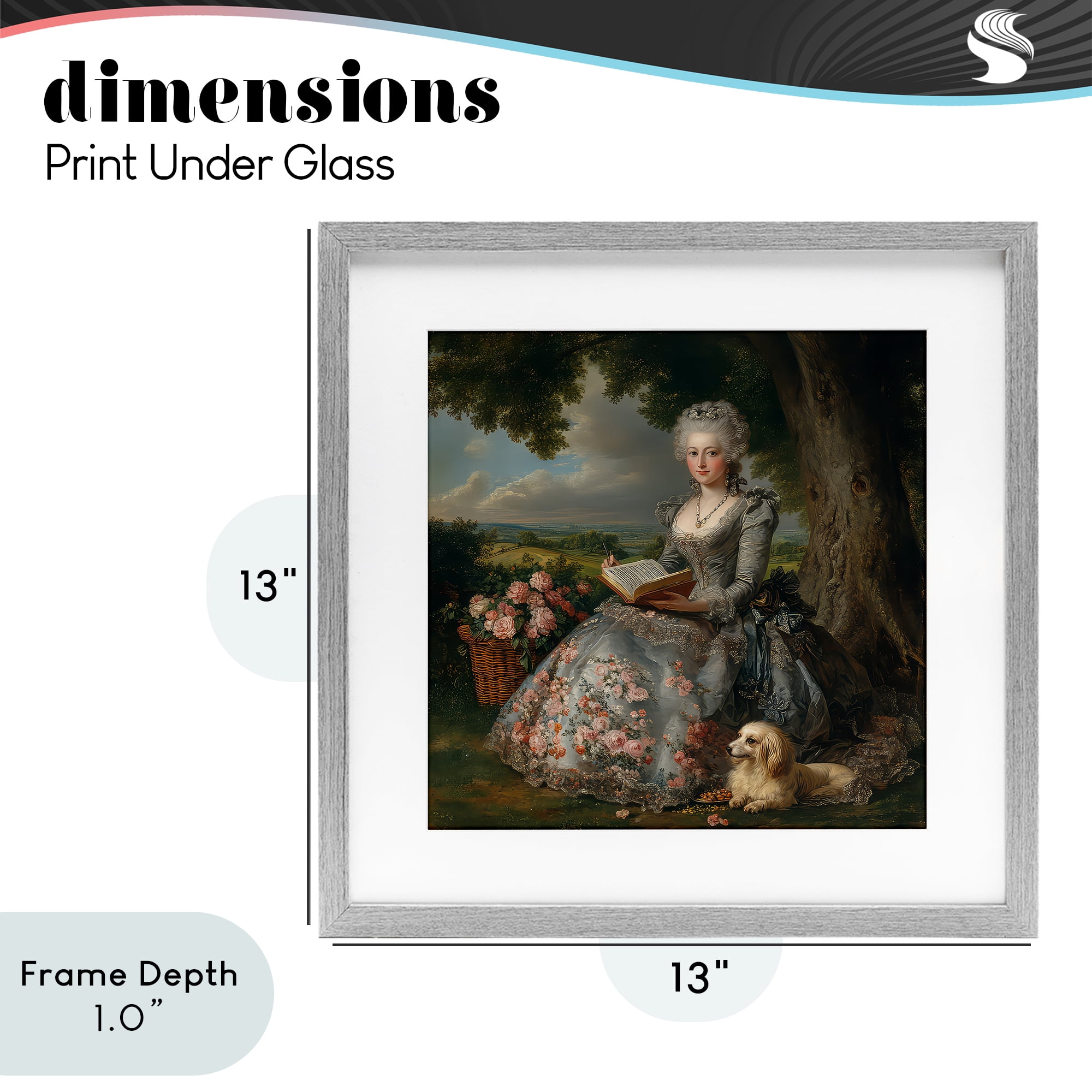 Stupell Industries Reading Rococo Lady with Dog Gray Framed Print Under Glass, design by The Wands Want