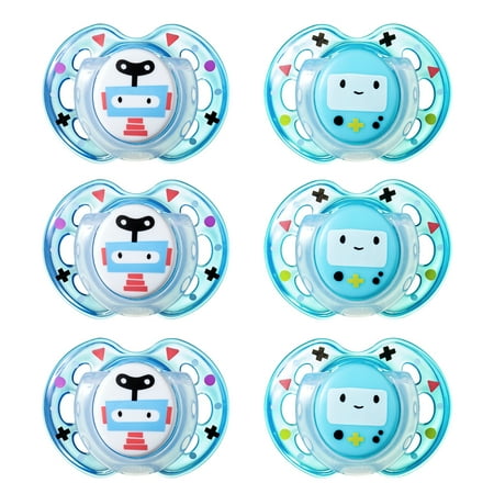 Tommee Tippee Closer to Nature, Fun Style Baby Pacifier, 0-6m, 6pk, Boy