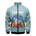 thumbnail image 2 of Chaqueta con cremallera y estampado 3D de Pascua en el oeste, divertida chaqueta de manga larga, cuello alto, ropa de moda, abrigo informal de talla grande para hombre, 2 of 4
