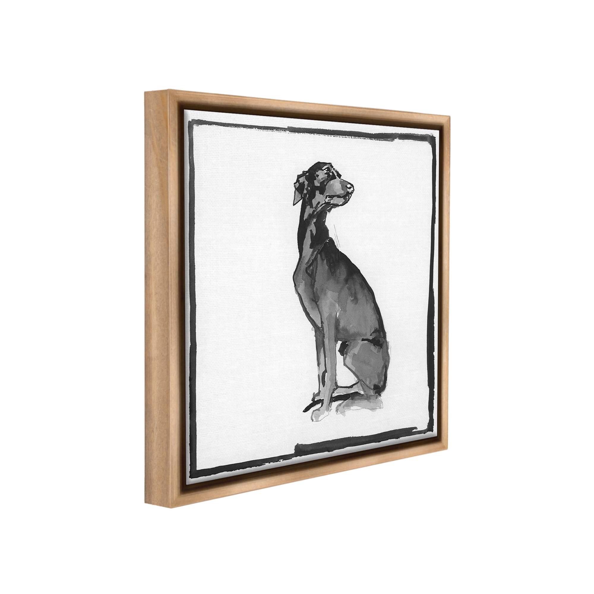 Stupell Industries Minimal Dog with Border Animals & Insects Painting Brown Floater Framed Canvas Art Print Wall Art, 18 x 18
