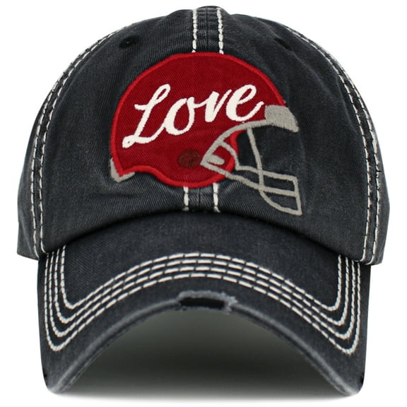 Love Football Distressed Vintage Washed Baseball Cap Womens